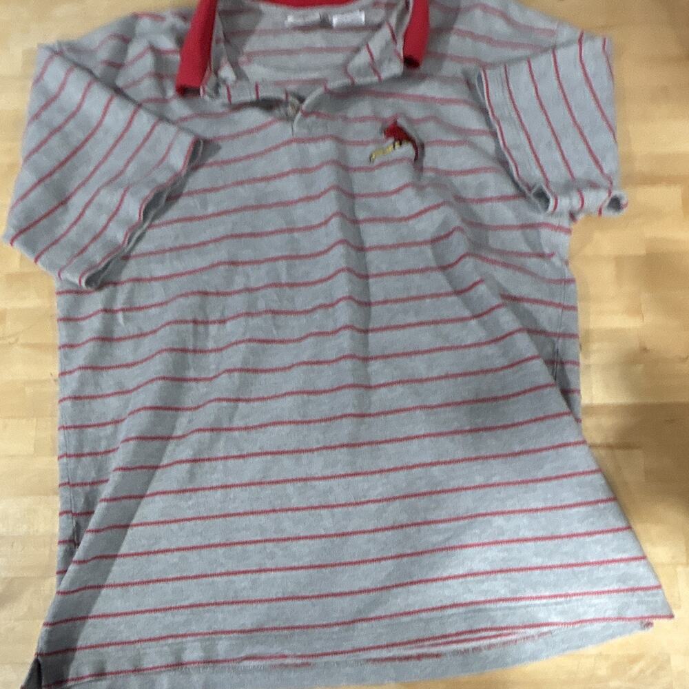 Men’s Large vintage gray and red striped polo shirt St. Louis Cardinals